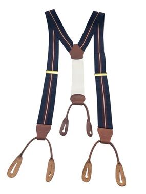 Vintage Dooney & Bourke Suspenders Navy Maroon Stripe Button-End Preppy Braces